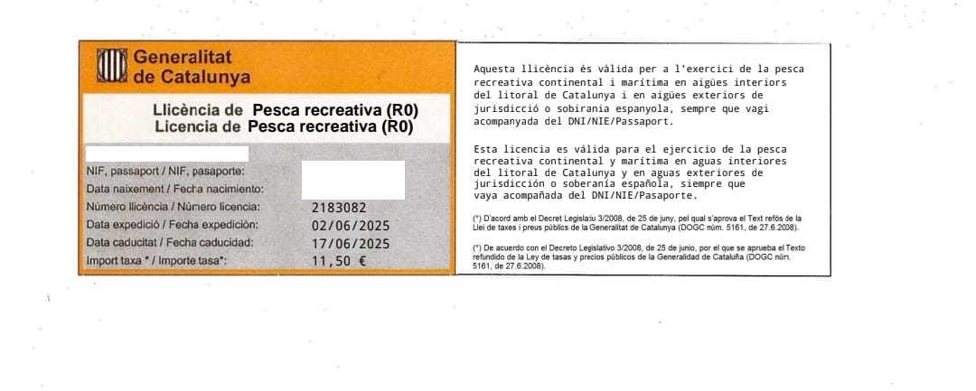 Ejemplo de licencia de pesca recreativa (R0)